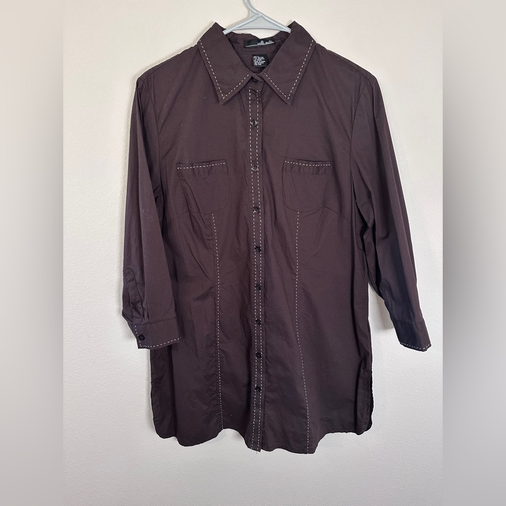 Willi Smith Dark Brown Shirt with Stitch Accents cowboy western size large